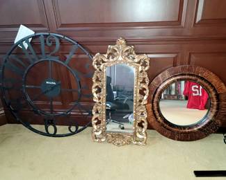 Large wall clock and wall mirrors
