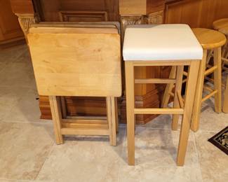 Wood TV trays. Stools