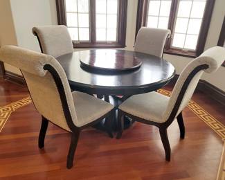 (NEW) Round pedestal dining table with four chairs with nail heads with lazy susan (sold separately)