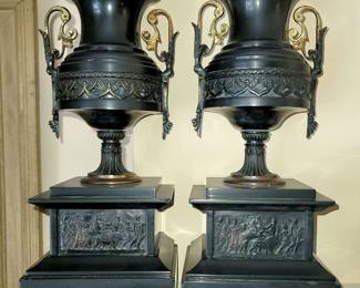 Antique neoclassical black (Onyx?) candle holders