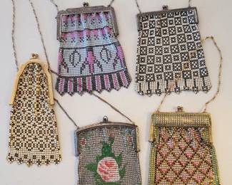 Antique/vintage Art Deco enameled mesh flapper purses in excellent condition!