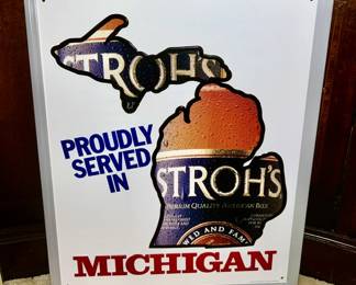 Metal Michigan Stroh's Beer sign