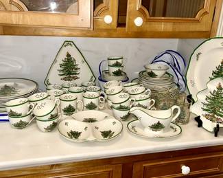 Vintage Spode "Christmas Tree" dinnerware and serving pieces