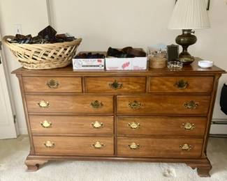 Vintage dresser, men's ties, socks, belts, brass lamp