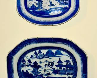 19th Century Chinese Canton blue & white platters