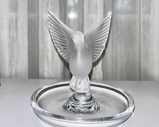 Signed Lalique small Dove/Bird ring tray