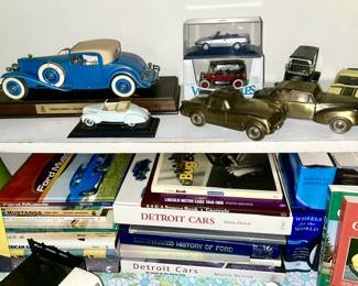 Die-cast collectible cars, 2 car banks, vintage/modern collectible car books, some sold