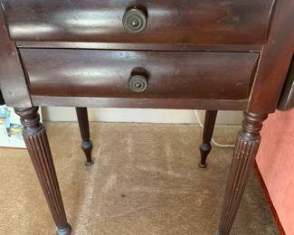 Pair antique dropleaf tables with 2 drawers.