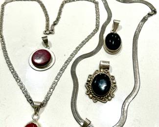 925 red coral & black jet necklaces/pendants