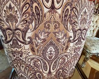 8 Marge Carson chairs, leather seats with upholstered backs