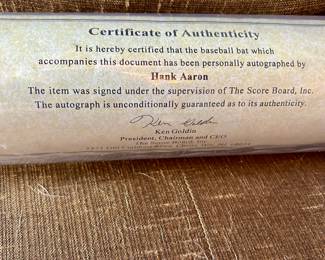 Certificate of Authenticity (Hank Aaron bat)