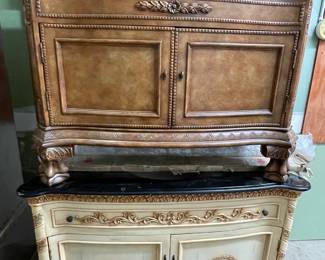 two mable top bathroom vanities (approx 36' by 48' by 20")