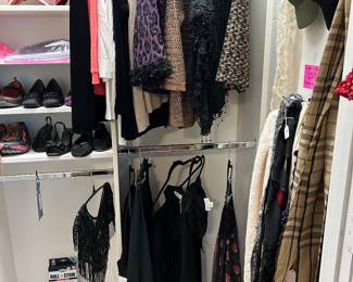 Size small womens clothing and 7 and 7 1/2 size shoes, scarves