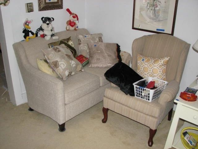Nice Loveseat (looks unused) and 1 of a pair of chairs, (see next picture)