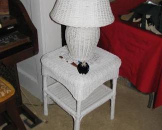 Nice wicker end table and lamp
