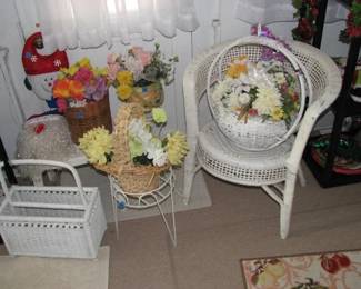 Wicker chair, basket and magazine holder