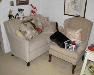 Nice Loveseat (looks unused) and 1 of a pair of chairs, (see next picture)