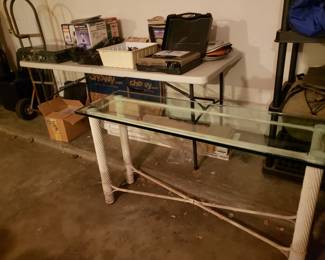 METAL AND GLASS TOP TABLE