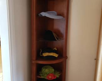 PAIR OF CORNER CABINETS WITH VINTAGE HATS