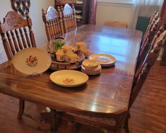 Solid wood dining table and 6 chairs 