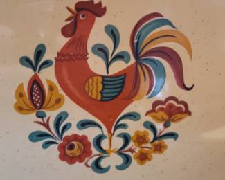 Closeup of mid-century rooster dishware 