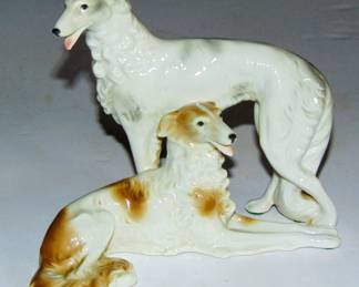GERMAN PORCELAIN ART DECO BORZOI DOGS FIGURINE