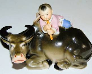 VINTAGE ASIAN CLIMBING ON WATER BUFFALO's BACK