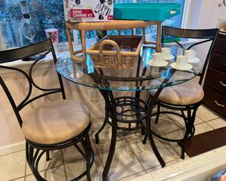 Glass Top Bistro Table and Two Chairs