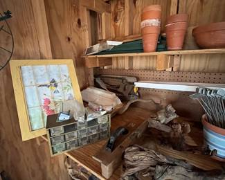Antique tools & garden display & decor 