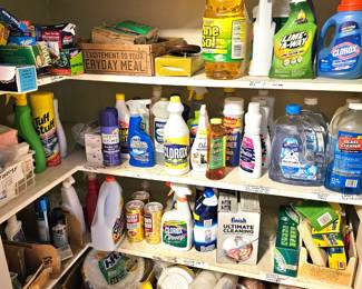 lots of cleaning and hygiene supplies
