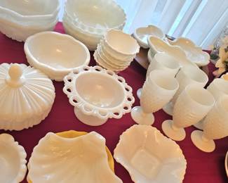 lots of beautiful milk glass