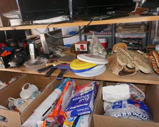 ball gloves, frisbees, household