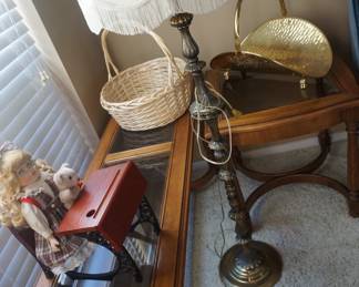 lamp, baskets, doll, tables