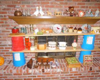 decor, Copper tea pot, pitchers, clocks, 