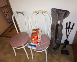 chairs, fireplace tools