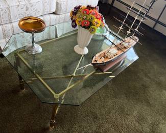 Lovely 60's Geometric glass table on metal base