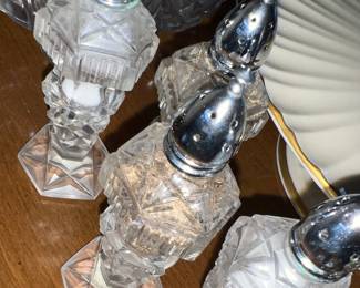 Crystal glass salt and pepper shakers