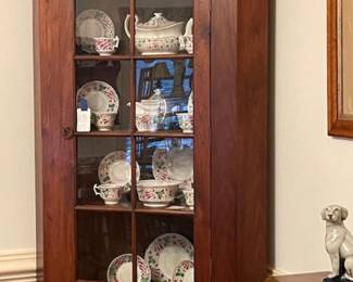 Handmade corner cupboard-great quality!  English tea set inside