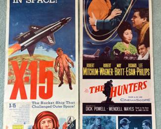 (2) Vintage Original Movie Posters 1961 X-15 & 1958 The Hunters - 36 x 14