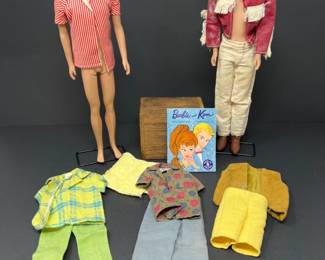 	Vintage Original 1960 Molded Hair Ken & Allan Barbie Dolls w/ Outfits