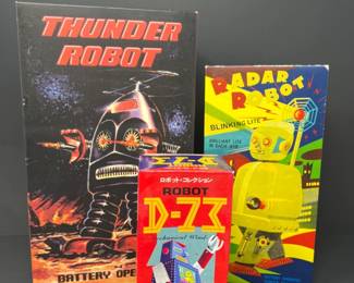 	Tin Robot Trio - Ha Ha Toys Thunder Robot NIB