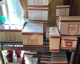 Shelves of Cape Cod Ruby Red glassware.
