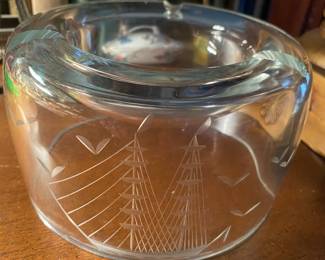 Cool ship etched glass ashtray.