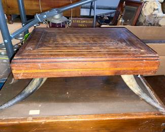 Footstool with horn feet and inlaid top