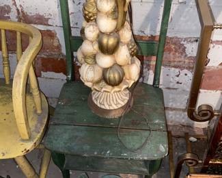 Cool Vtg. Lamp ,3 leaf clover stool , green chair