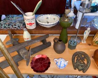 Folk art plane, Vtg. Glass and ceramics 