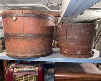 Antique “kit” bucket & dough box with lid 
