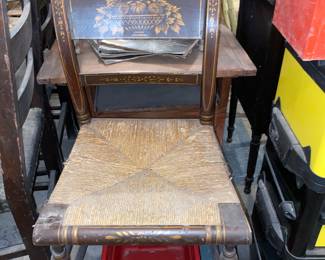 Antique chair with woven rush seat