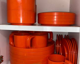 Vtg. MCM orange dish set