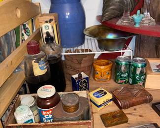 Vintage ink bottles , tins, baskets, crockery and more